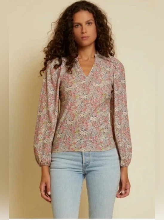 Nation LTD Tops - Nation Ltd Floral Ruffle Claudine Yoked Tee Superbloom Pink Bohemian Dainty Sz S